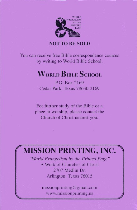 How to Set Up a New Testament Church in Your Home - outside back cover (52K)